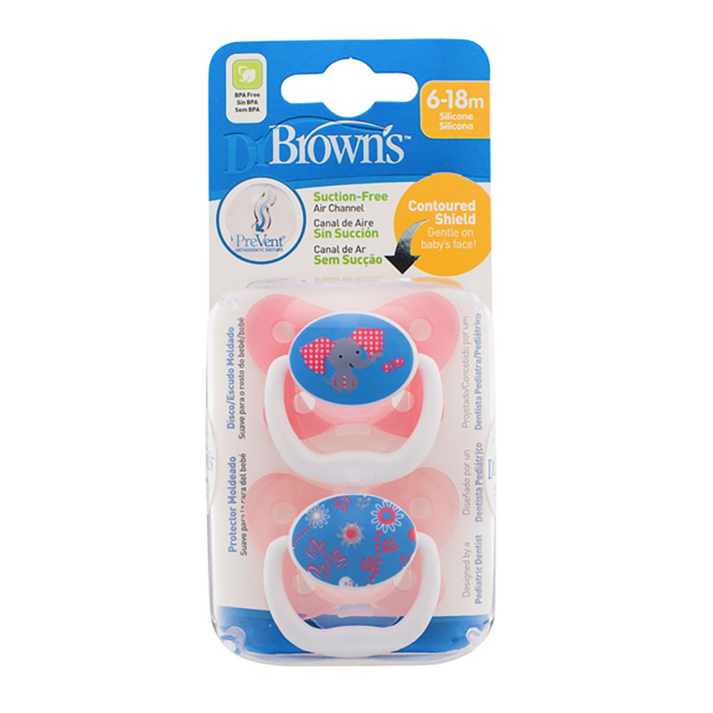 Dr Browns Prevent Soothers Girls Twin Pack 6-12 Months