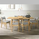 Salz 140 to 180cm Natural Oak Veneer Table & 6 Grey Chairs  1
