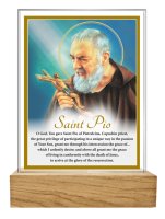 Glass Plaque/Wood Base/Saint Pio   (32457)