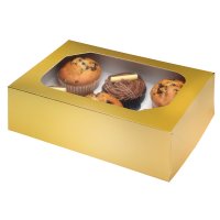 6 Piece Cupcake/Muffin Box Glossy Gold - 240 x 165 x 75mm
