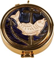 Gilt Pyx 2 inch- Enamel Motif - Fish   (88874)