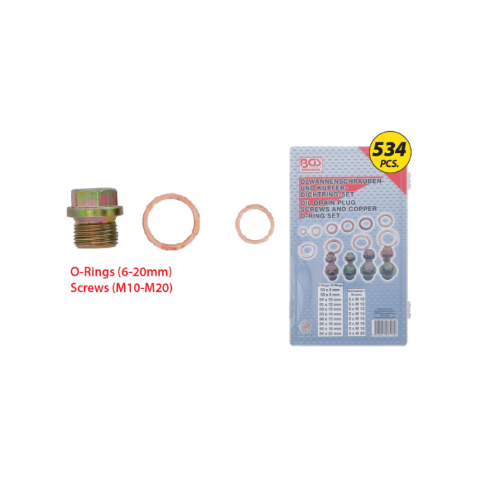 Oil Drain Plug Screws and Copper Seal O Ring Assortment