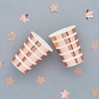 Rose Gold Striped Paper Cups - Pack of 8
