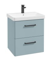 KORA 60CM WH 2 DRAWER VANITY UNIT MATT MORNING SKY BLUE-BLACK HANDLES