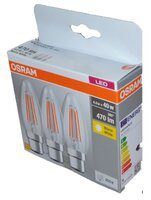 Osram LED Candle Bulb 4W BC/B22 470Lumen Pack of 3 (Equiv 40W)