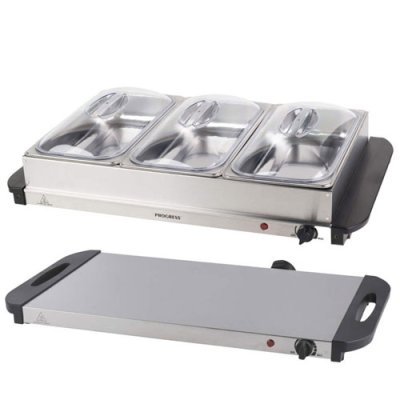 Large Portable Three Food Warmer Buffet Server, 3 x 2.5 L Pans