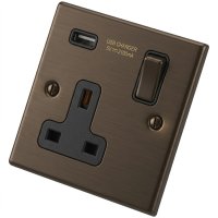 Dark Bronze 1 Gang Socket c/w USB Outlets 6062-912