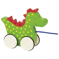 Wooden pull along toy dragon for toddlers