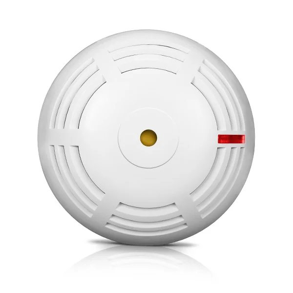 Satel ASD 250 wireless smoke detector front view showing circular housing and LED indicator
