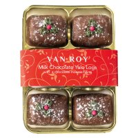 Milk choc Yule logs with a choc mousse filling in clear gift 6 pack  6x80g