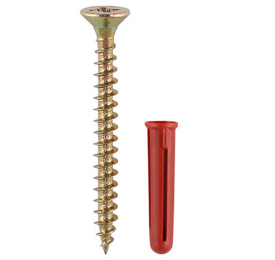Screws & Red Plastic Plugs 30mm Plug, 4 x 40 Screws (25 Pcs)