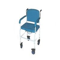 The commode chair features a soft feel polyurethane moulded seat designed for user comfort