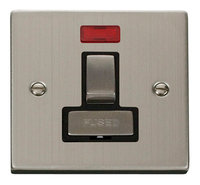 Click Deco Victorian Stainless Steel with Black Insert Switch Fused Spur with Neon | LV0101.0086