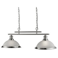 Bistro Satin Silver 2 Light Ceiling Bar Pendant With Acid Glass Shades
