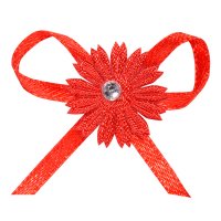 Satin Daisy/Diamante Bows Red Dia 4cm - Pack of 12