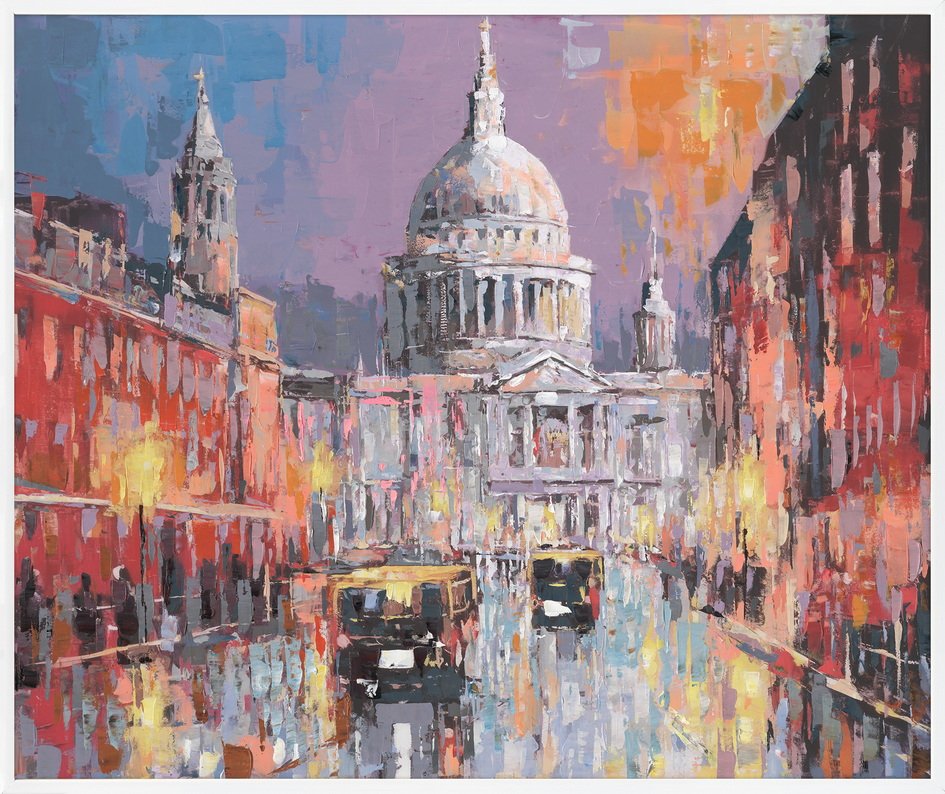 Hand Painted Picture City at Night 75x90cm