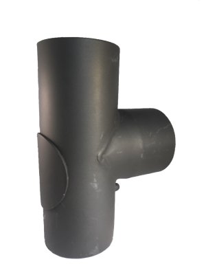 Zwart gelakte T stuk met kuisdeur 80 mm