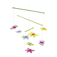 Colourful wooden butterfly mobile for above a crib