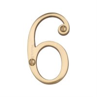C1560-6-PB - Heritage Brass Numeral 6 Face Fix 76mm (3") Polished Brass Finish