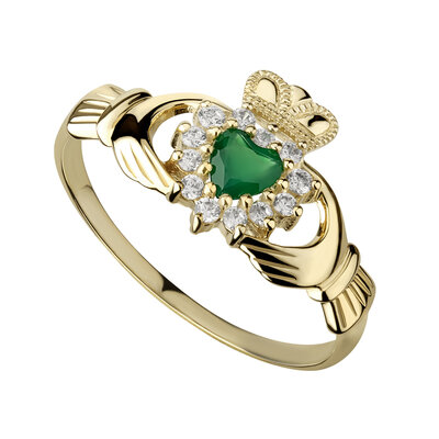 10k gold green agate Claddagh ring s2523 from Solvar