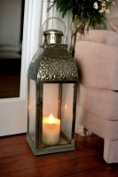 Tishan Home - Decorative Hammered Shiny Silver Finish Lantern - NOW