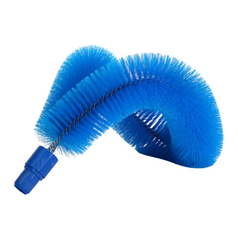 Pipe brush (for threaded handle) - curved, flexible, 100mm, blue