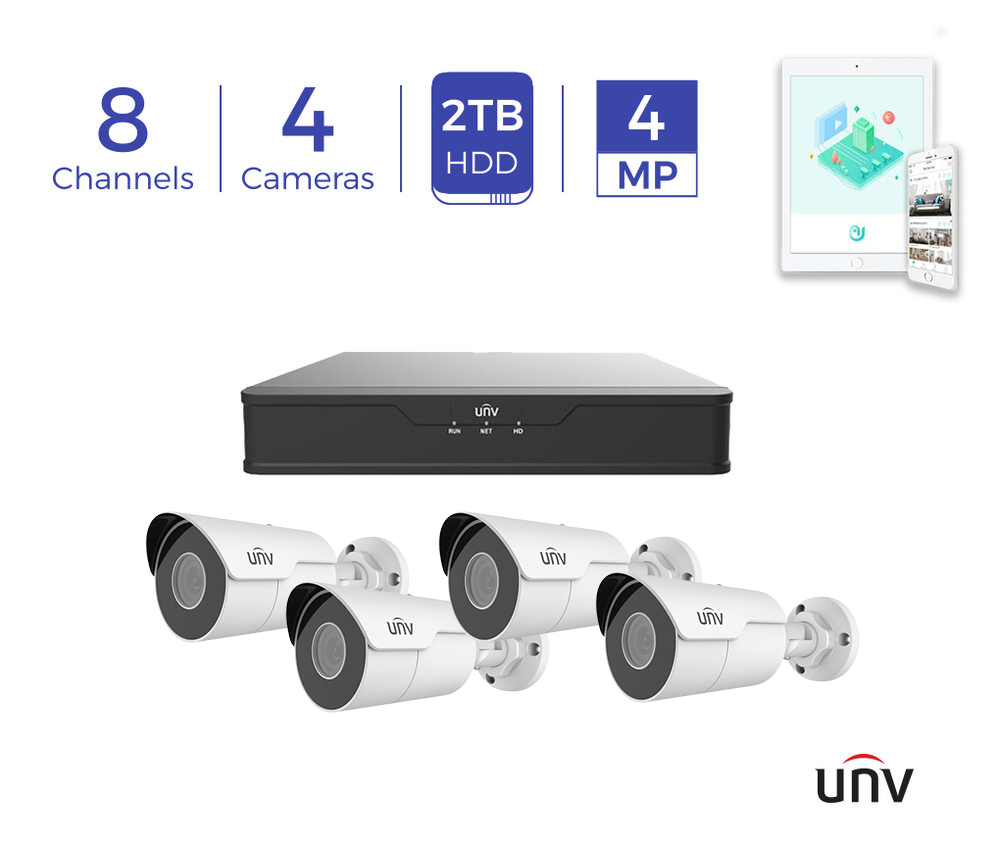 *2TB* UNV 8CH PoE 4K NVR and 4 x 4MP Bullet Cameras