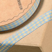 Chequered Ribbon Blue/Ivory - 10mm x 10m