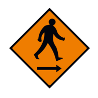 Cone Mountable Sign Pedestrians Keep Right, 600 x 600 mm Diamond Reflective Orange with Strap Bands