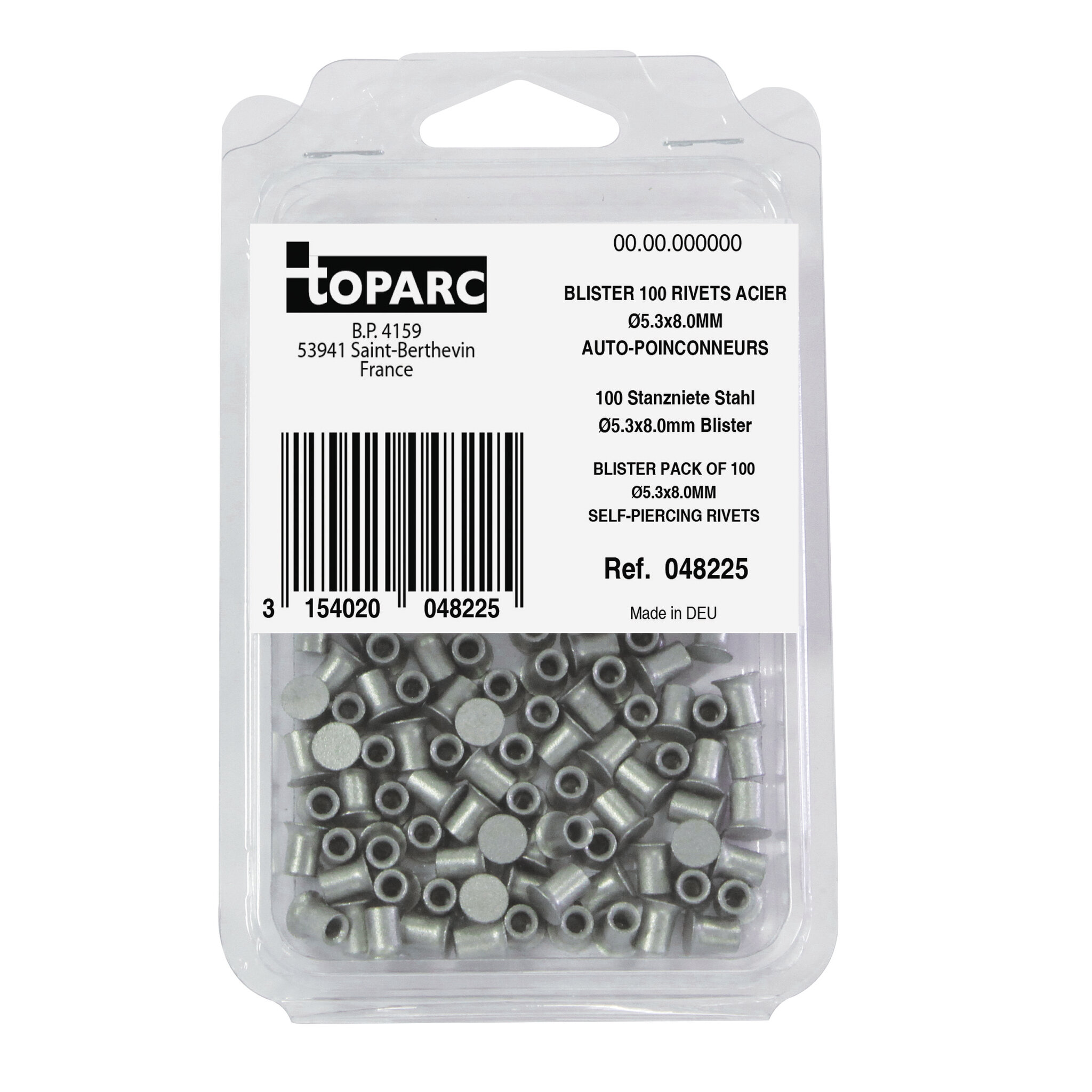 BLISTER 100 RIVETS ACIER Ø5.3X8.0MM AUTO-POINCONNEURS