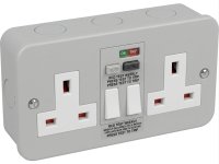 Metalclad 13 Amp 2 Gang Switched Socket c/w RCD
