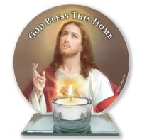 Glass Votive Light Holder/Sacred Heart  (87441)