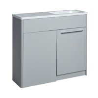 Tucker French Herts Compact 1000mm Back To Wall Floor Standing Slim Depth Basin Unit Right Handed Light Grey