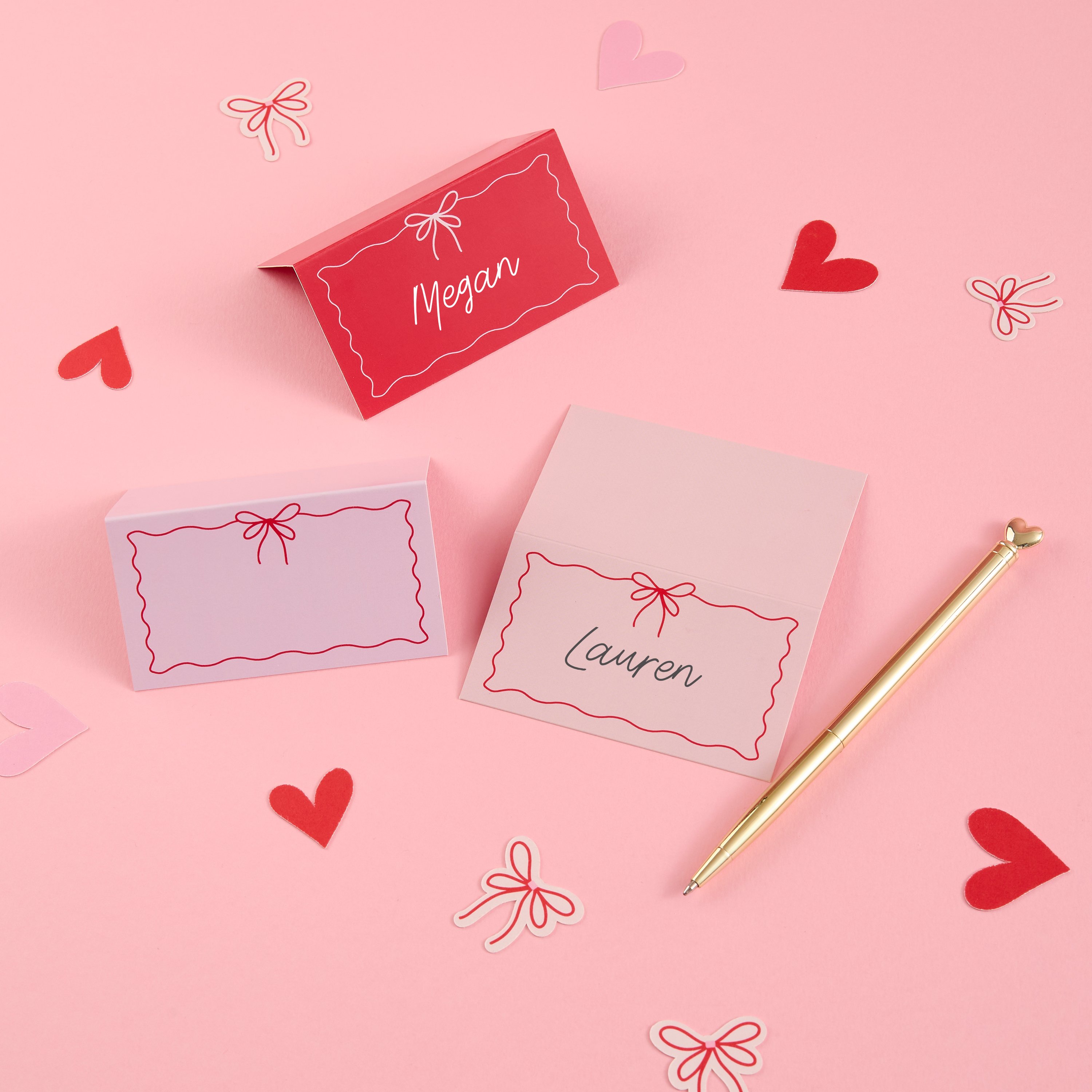 Bow Pink & Red Place Cards - Pack of 12