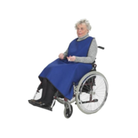 The blue smoking apron is wide enough to cover both knees and chair arms, leaving no side gaps. 
