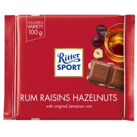 Ritter Sport milk chocolate bar with rum raisins & hazelnuts - 12x100g