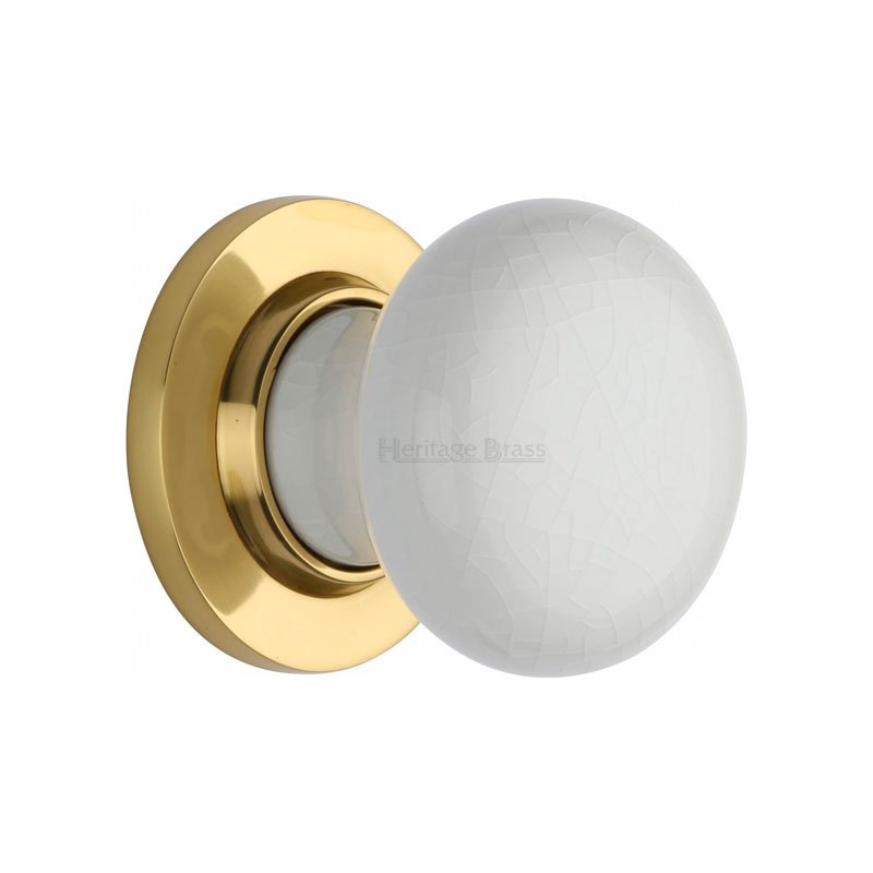 7010-PB - White Crackle Knob With Polished Brass Base