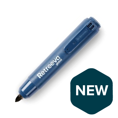 Blue metal detectable retractable permanent marker pen with precision tip and shatter-resistant polymer body.