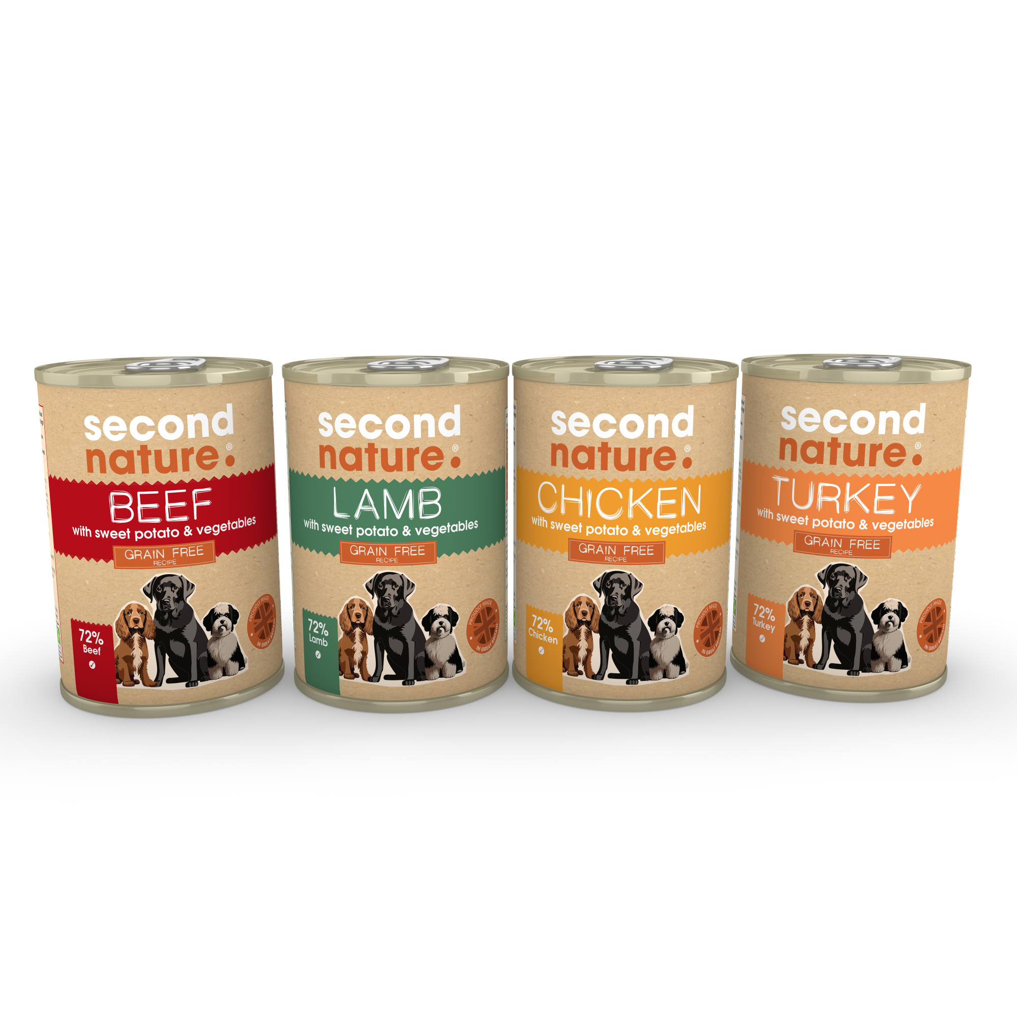 Second Nature Grain Free Lamb Turkey Beef and Chicken Mixed Variety Wet Food Tins 12x395gm
