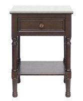 Jacobean Brown Side Table 1 Drawer 1 Shelf with Hermes Grey Marble Top