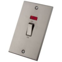 Stainless Steel 2 Gang 45A Cooker Switch Neon 6033-202 - Grey Insert