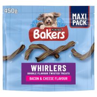 Bakers 12621608 Whirlers Bacon and Cheese Dog Treats 3x450gm 