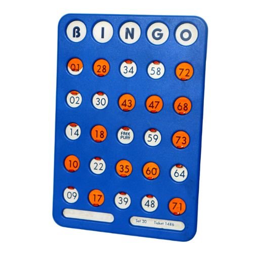 The Reusable bingo boards have open/close shutters with numbers 1-75