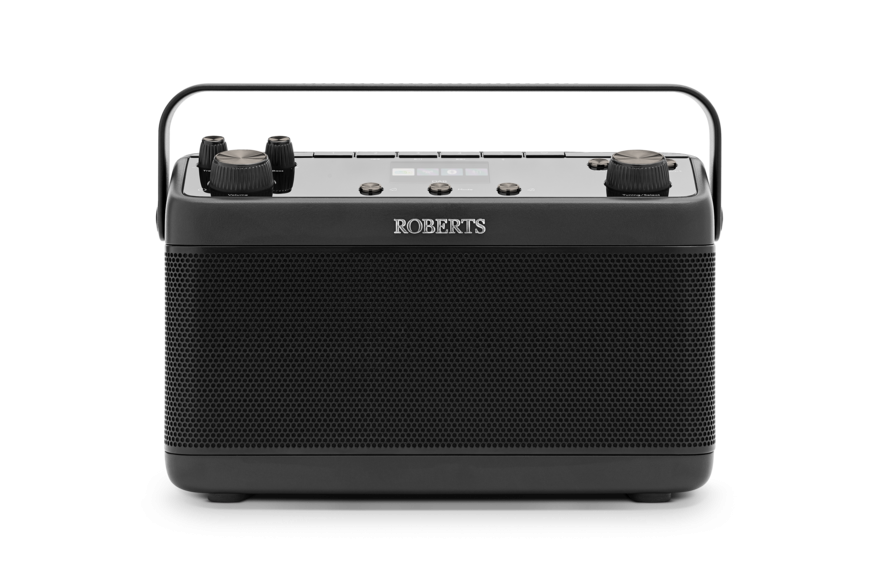 Roberts Blutune 7 black portable DAB/DAB+/FM radio front view with display and speaker grille