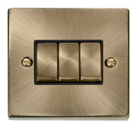 Deco Antique Brass 1G 3 Aperture cw 3 x Retractive Module