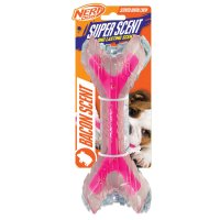 Nerf Dog TPR/PP Scented Bacon Super Scent Bone Solid Core 9in Clear/Pink 1x2