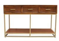 Ethan 3 Drawer Console Table 120x40x76cm Mango Wood and Antique Brass Metal Base