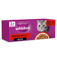 Whiskas Adult Cat Meaty Meals in Gravy Pouches 80x85gm FD26K