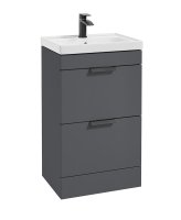 STOCKHOLM MIDNIGHT GREY MATT 50CM 2 DRAWER FLOOR STANDING VANITY UNIT - MATT BLACK HANDLE