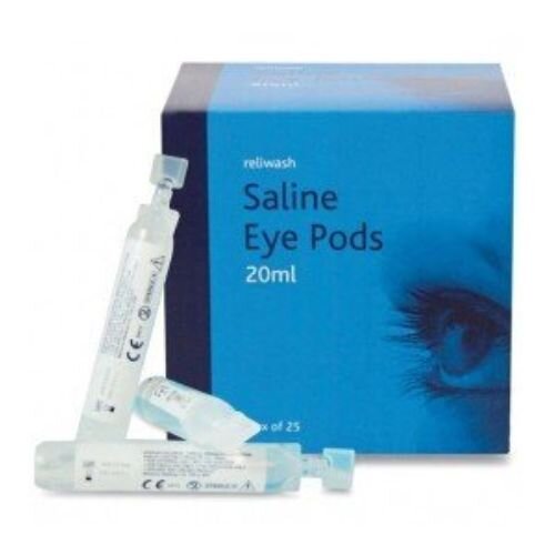 Saline Eye Pods are 20ml with a pack size of 25.